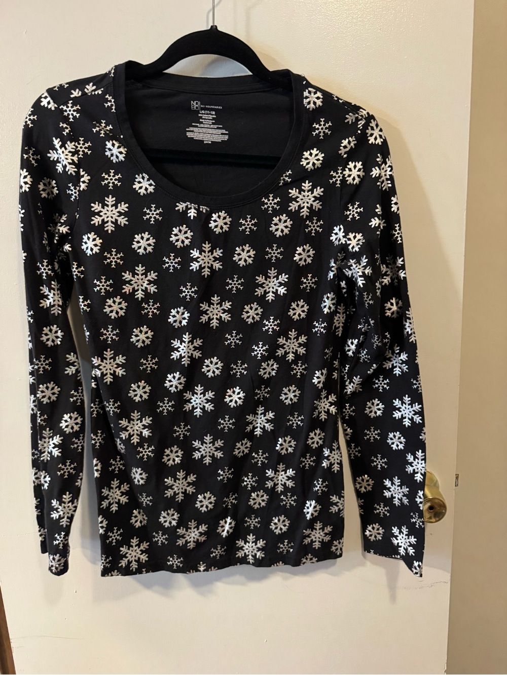 No Boundaries Black Silver Snowflake Long Sleeve Shirt Juniors Large 11-13